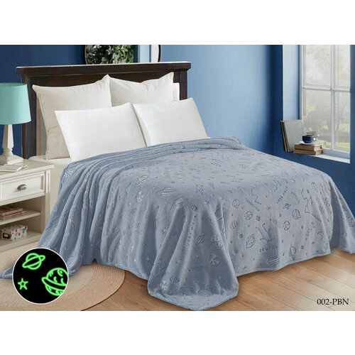 Плед 240*205 см, Велсофт «Бамбук Неон» (Планеты)