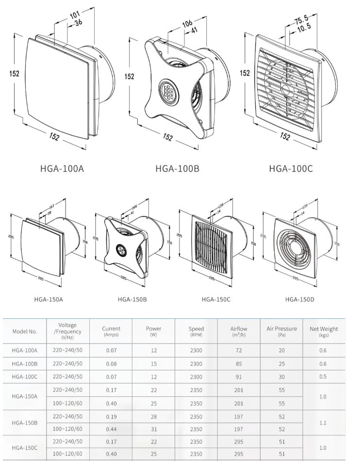 Осевой накладной вентилятор HGA-100A белый с о/клапаном - фотография № 9