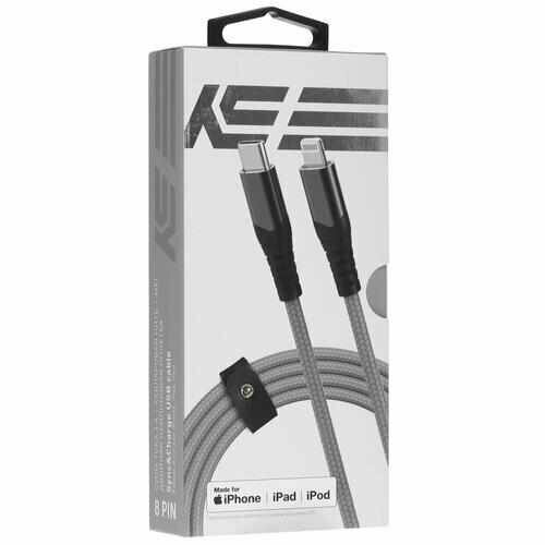 Кабель круглый KEYRON Lightning 8-pin MFI - USB Type-C серый 1.5 м кабель круглый keyron lightning 8 pin mfi usb type c черный 1 5 м