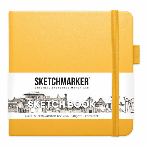 SKETCHMARKER Блокнот для зарисовок 140 г/м2 A5- 12 х 12 см твердый переплет 80 л. 2314402SM оранжевый