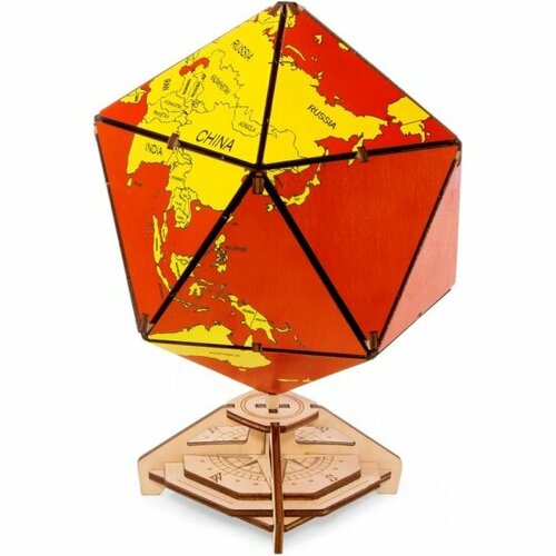 Сборная модель Eco Wood Art EWA Глобус Икосаэдр с секретом (шкатулка, сейф) красный глобус шкатулка икосаэдр красный ewa