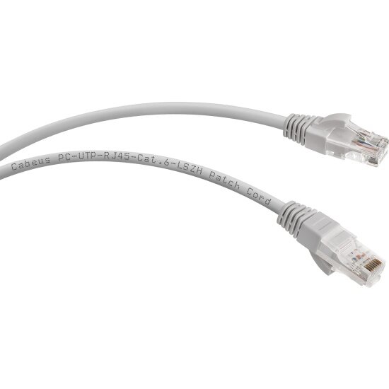 Патч-корд Cabeus U/UTP PC-UTP-RJ45-Cat.6-2m-LSZH категория 6, 2xRJ45/8p8c, неэкранированный, серый, LSZH, 2м