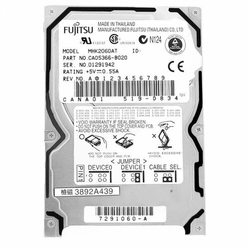 Жесткий диск Fujitsu MHK2060AT 6GB HDD 2,5 жесткий диск fujitsu man3367mc 36 6gb u160scsi 3 5 hdd