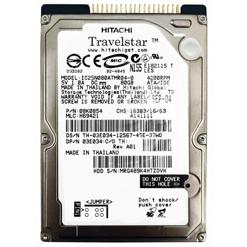 Жесткий диск Hitachi 3E034 80Gb 4200 IDE 2,5 HDD жесткий диск fujitsu mhv2080at 80gb 4200 ide 2 5 hdd