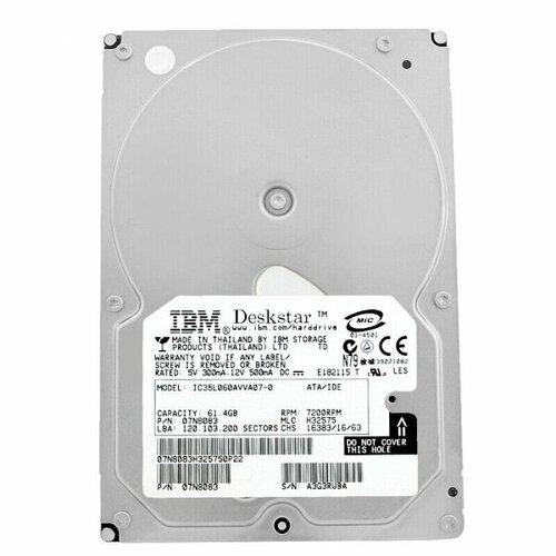 Жесткий диск IBM 07N8083 61,4Gb 7200 IDE 3.5 HDD жесткий диск ibm 07n6656 82 3gb 7200 ide 3 5 hdd