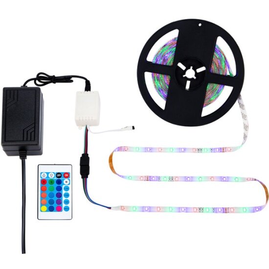 Готовый комплект светодидной ленты Lamper 5 м с блоком питания и RGB контроллером IP65 эффект смены цветов RGB