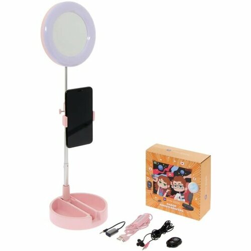 Набор юного блогера Windigo KIDS CB-98 кольцевая лампа штатив микрофон пульт розовый 2020₽