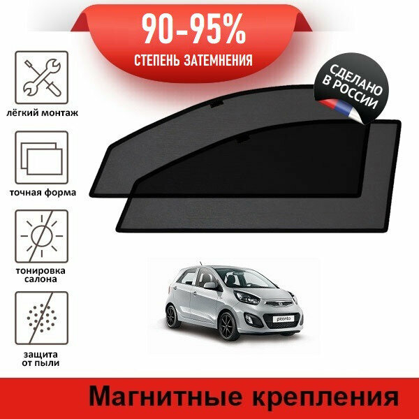 Каркасные шторки LATONIK PREMIUM на Kia Picanto 2 (2011-2015) на передние двери на магнитах с затемнением 90-95%