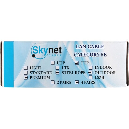 Кабель Skynet Premium FTP outdoor 4x2x0,51 на тросу, медный, FLUKE TEST, кат.5e, однож, 100 м, box — фото 1