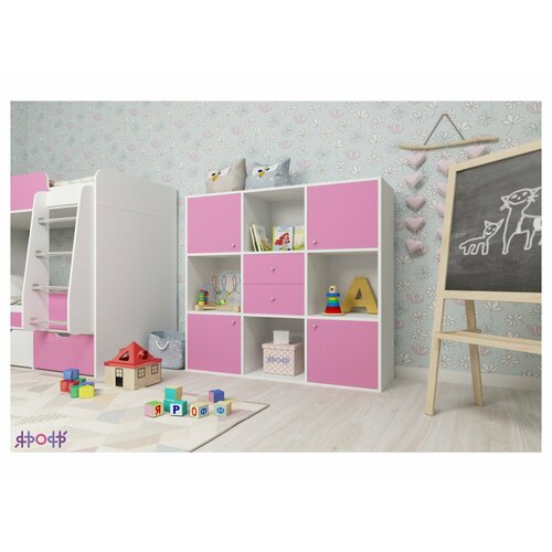 Стеллаж Джери (Розовый, Белое дерево)