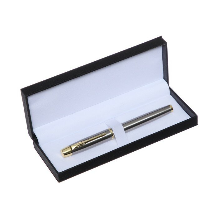 Ручка подарочная перьевая в кожзам футляре ПБ JT, корпус серебро/золото