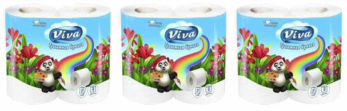 ViVA Туалетная бумага двухслойная Белая,4 рул/уп, 3 уп