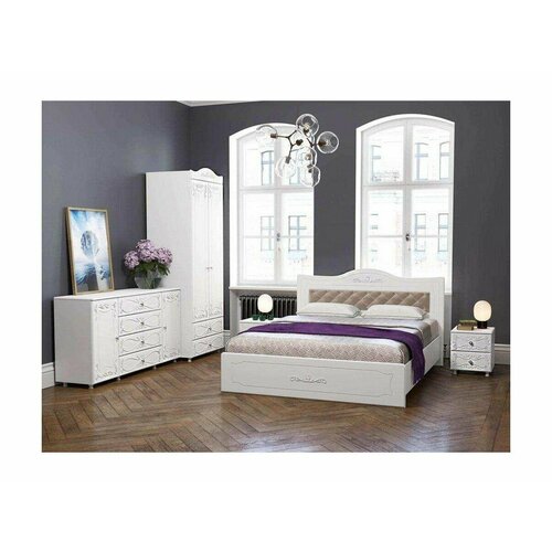 Спальня Италия-1 мягкая спинка белое дерево (Белый)