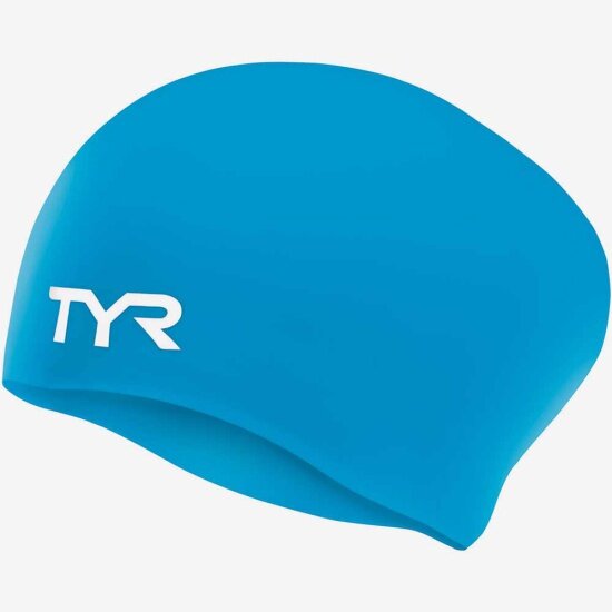 Шапочка для плавания детская Tyr Long Hair Wrinkle-Free Silicone Junior Cap (O/S, 420 Голубой)