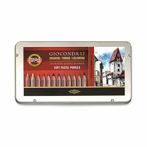 KOH-I-NOOR Hardtmuth Gioconda Мелки сухие в карандаше 12 цв. 8827012005PL в жестяной упаковке