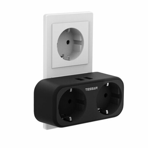 TESSAN Тессан сетевые фильтры TS-321-DE Black Сетевой фильтр с 2 розетками 220В и 2 USB портами