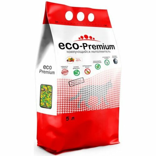 Наполнитель для кошачьих туалетов ECO PREMIUM Тутти-фрутти древесный комкующийся с ароматом Фруктов и ягод 1,9 кг 5 л