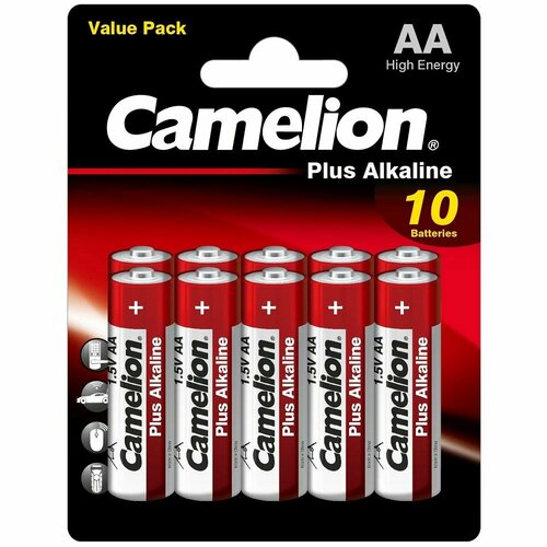 Camelion Батарейка Plus Alkaline BL10 LR6 LR6-BP10, батарейка,1.5В 10 шт. в уп-ке plus alkaline bl10 lr6 lr6 bp10 пальчиковая батарейка аа 1 5в camelion 14854 80 шт