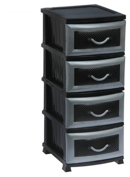 фото Комод росспласт 4-х секц. Дельфин чер/серый