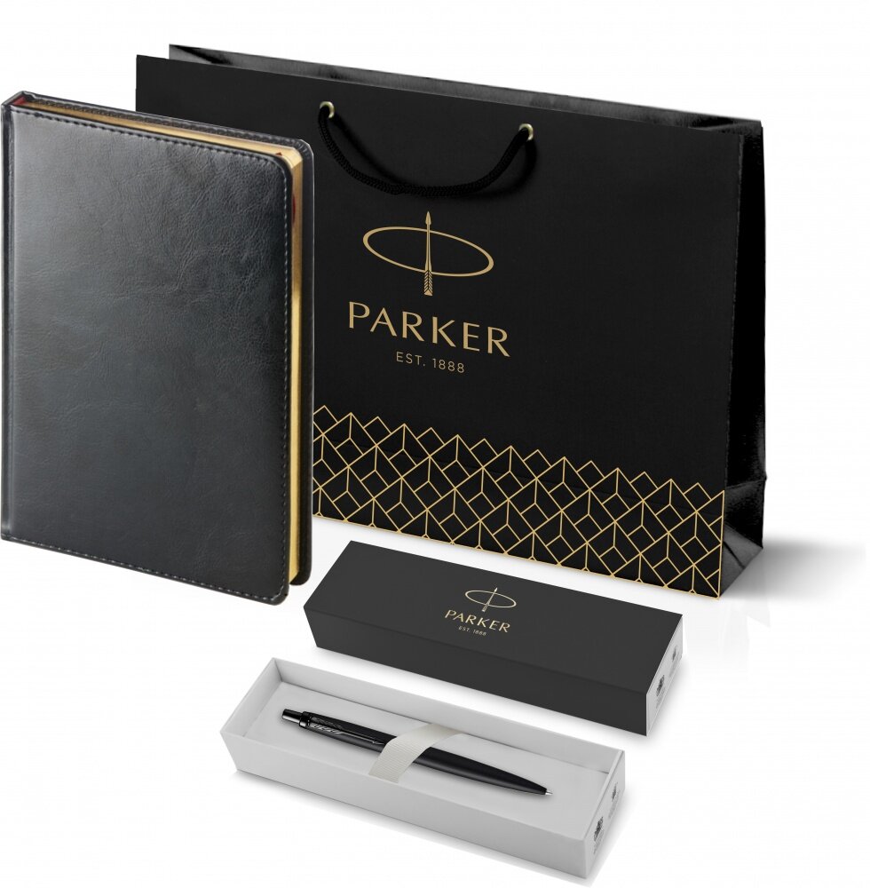 Подарочный набор: Шариковая ручка Parker Jotter XL SE20 Monochrome в подарочной упаковке, цвет: Black, стержень: Mblue и Ежедневник черный недатирова