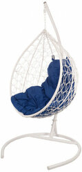 Подвесное кресло кокон Bigarden в виде капли "Tropica White" Синяя подушка