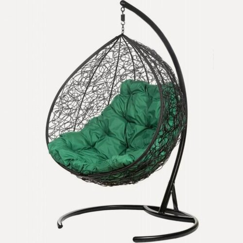 Изображение товара Подвесное кресло кокон двухместное Bigarden «Gemini promo» black (зеленая подушка)