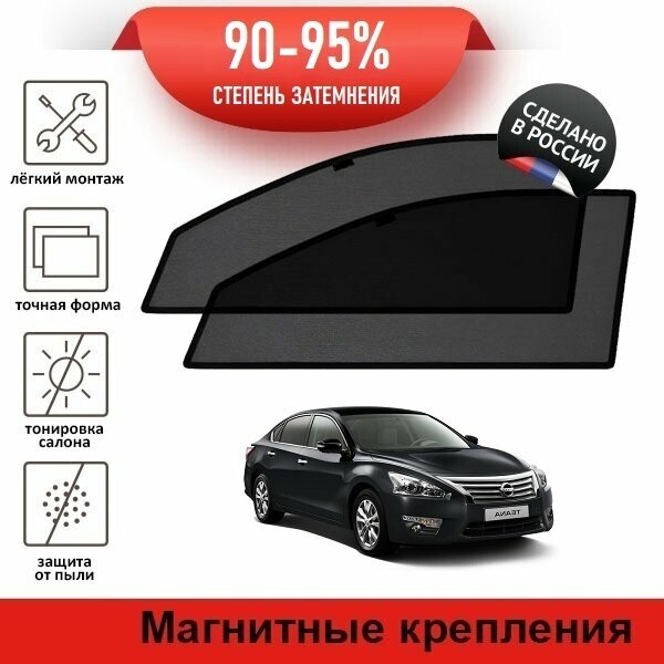 Каркасные шторки LATONIK PREMIUM на Nissan Teana 3 (J33) (2014-2020) на передние двери на магнитах с затемнением 90-95%