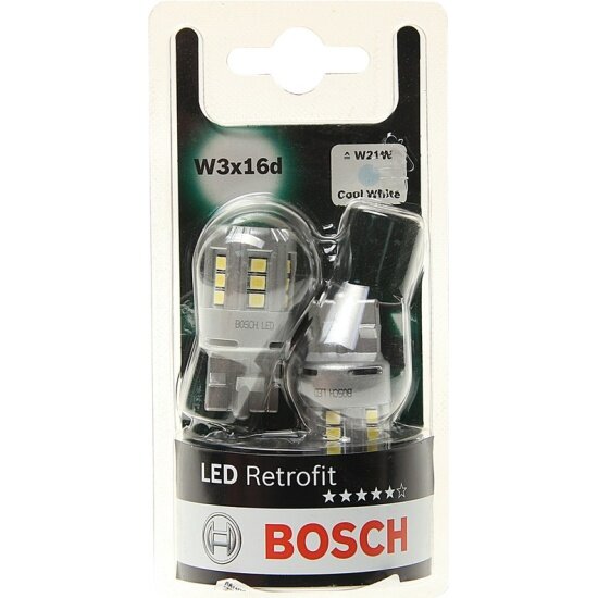 Лампа автомобильная BOSCH LED Retrofit 6000k W21W W3x16d 12V 25W 2 шт 1987301524