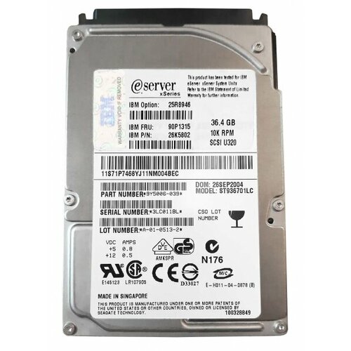 Жесткий диск IBM 26K5802 364Gb 10000 U320SCSI 25 HDD 1131500₽