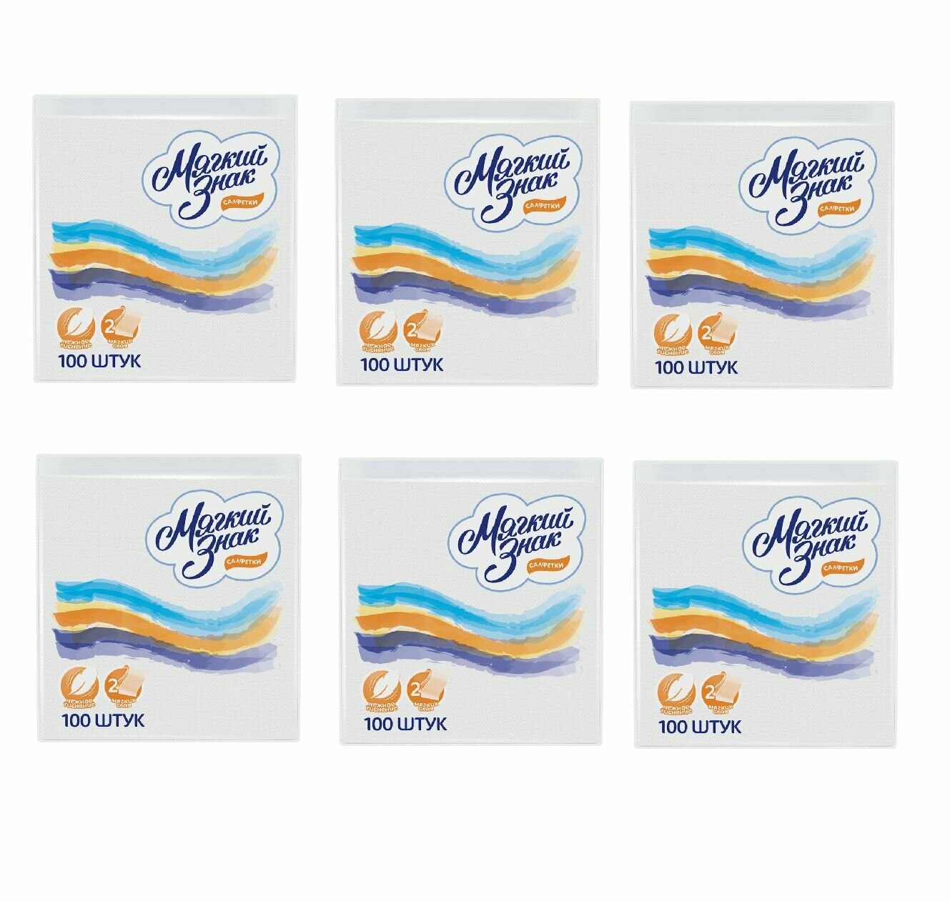 фото Мягкий Знак Салфетки бумажные Deluxe, 2-слойные, 100 листов, 6 упаковок