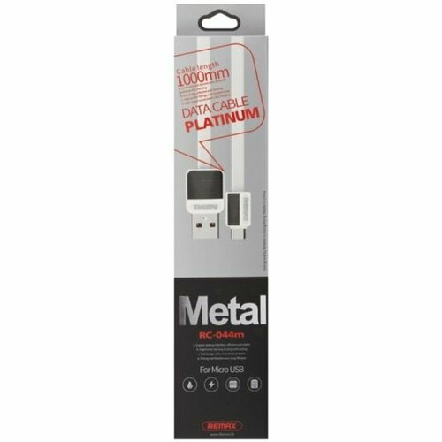 Кабель USB - микро USB Remax RC-044m Platinum, 1.0м, плоский, 2.1A, силикон, цвет: белый зарядный комплект remax rocket car charger универсальный кабель rcc217 черный