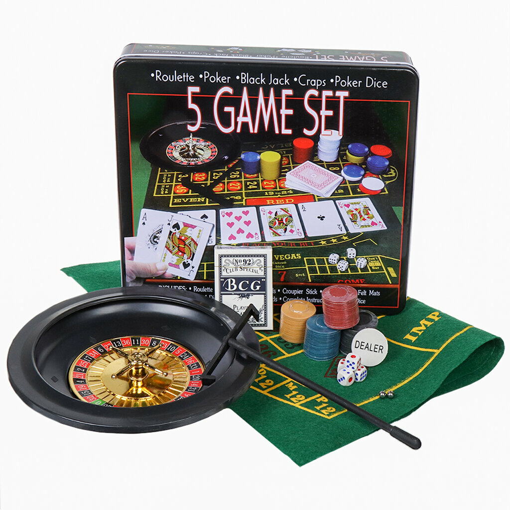 Игра настольная 5в1, 33х29х6.5 см, фишки 100 штук, колода карт, рулетка, Y6-6374