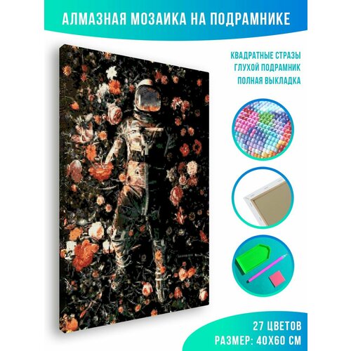 Алмазная мозаика на подрамнике - вышивка Космонавт в цветах 40 х 60 см