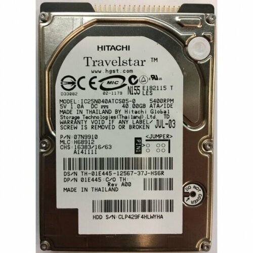 Жесткий диск Hitachi 07N9910 40Gb 4200 IDE 25 HDD 1793000₽