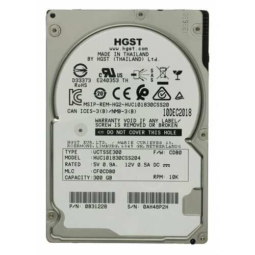 Жесткий диск HGST 0B31228 300Gb 10520 SAS 2,5 HDD жесткий диск hgst huc101830cs4204 300gb 10520 sas 2 5 hdd