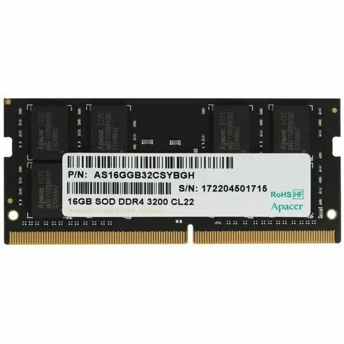 Apacer Модуль памяти DDR4 16GB 3200MHz SO-DIMM PC4-25600 CL22 1.2V ES.16G21. GSH