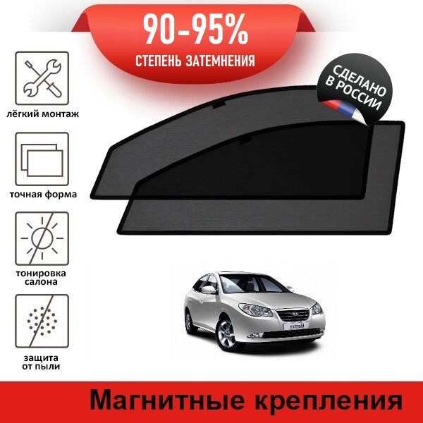Каркасные шторки LATONIK PREMIUM на Hyundai Elantra 4 седан (HD) (2006-2011) на передние двери на магнитах с затемнением 90-95%