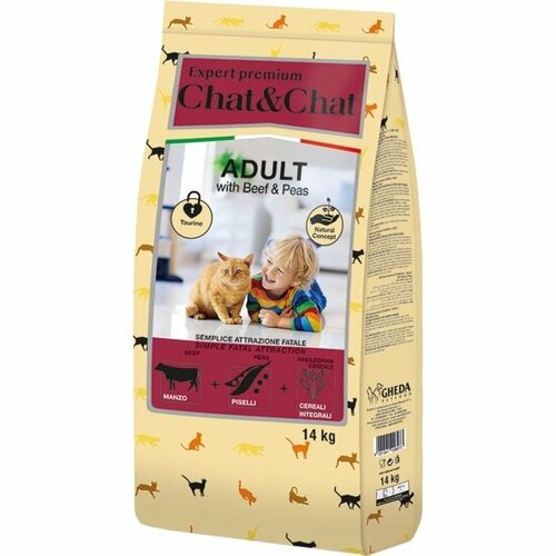 Корм сухой Chat&chat Expert Premium с говядиной и горохом для взрослых кошек 14 кг