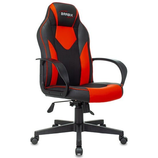 Кресло офисное Brabix "Game GM-017", экокожа//ткань, черное/красное, 532642, GM-017_532642