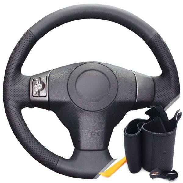 Оплетка на руль из «Premium» экокожи Toyota Yaris/Vitz 2005-2011 г. в. (для руля со штатной кожей, черная) #0086