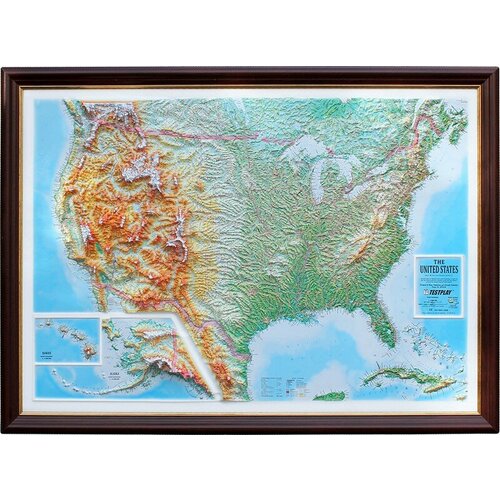 Рельефная карта США в пластиковой раме, 120х80 см