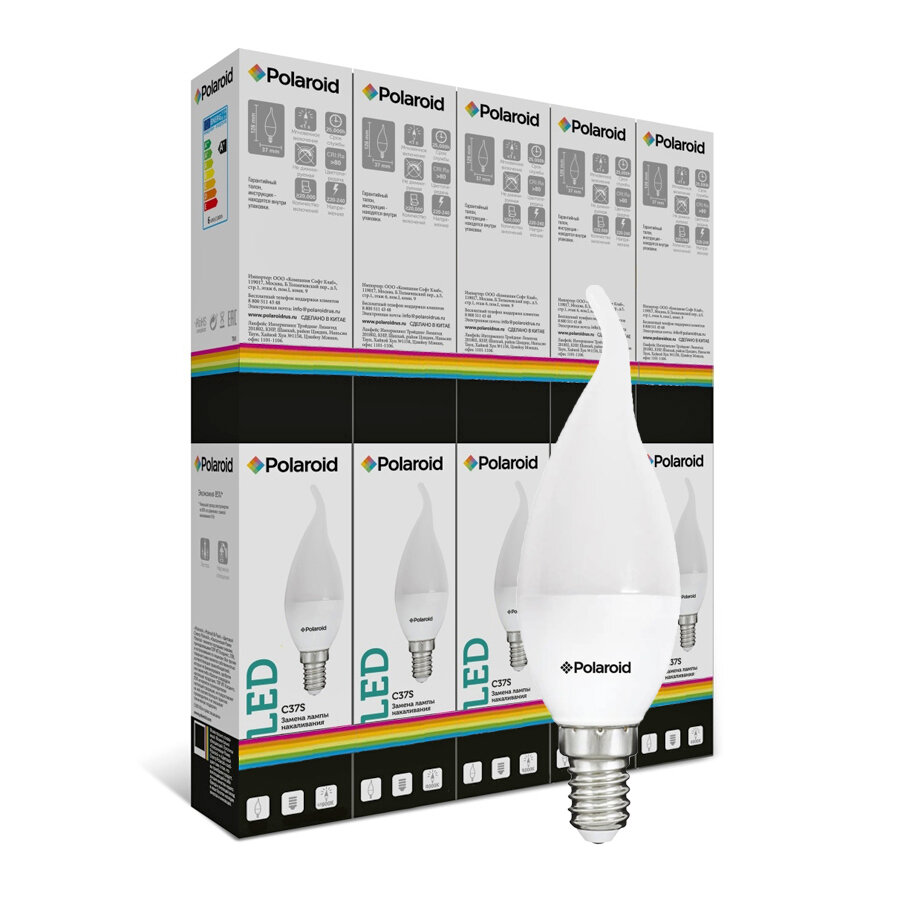 Светодиодная лампа Polaroid 220V C37S 55W 4000K E14 470lm (10 шт.)