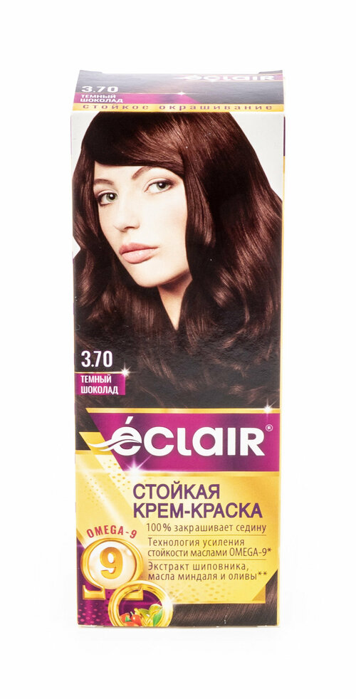 Eclair / Эклаир Omega-9 Краска для волос стойкая тон 3.70 темный шоколад с экстрактом шиповника и маслом оливы 120мл / красящее средство