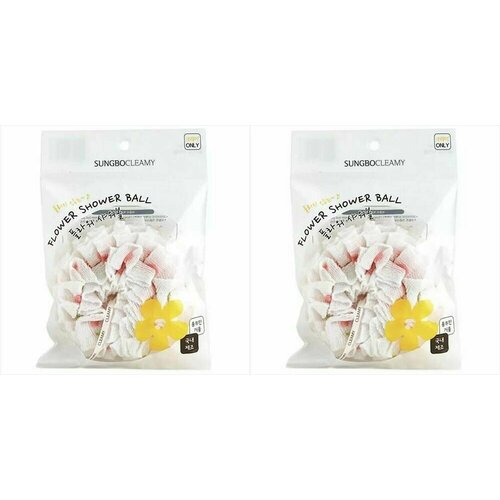 Sungbo Cleamy Мочалка для душа Clean&Beauty, Flower Shower Ball, круглая средней жесткости, 2 шт.