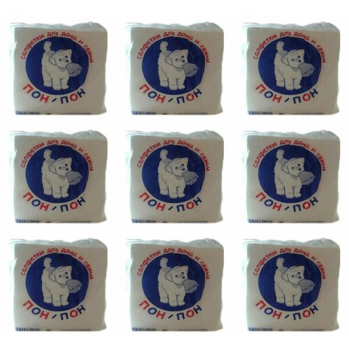 Новая линия Салфетки бумажные Пон-Пон, белые, 100 шт, 9 уп