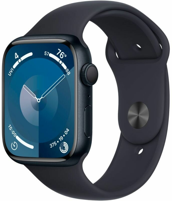 Смарт-часы Apple Watch Series 9, 41 мм, корпус из алюминия цвета тёмная ночь , спортивный ремешок цвета тёмная ночь , размер S/M, (MR8W3ZP/A) - фотография № 1
