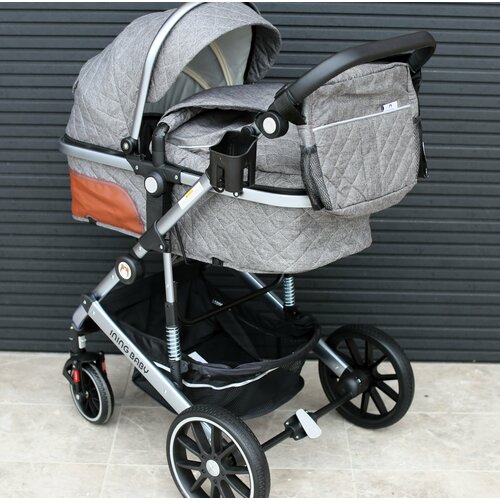 Универсальная детская коляска 2 в 1 Ining baby KJ242 от 0 до 3 лет с сумкой для мамы, grey