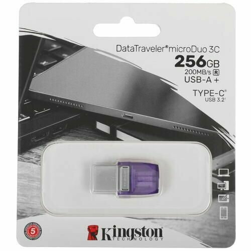 Память OTG USB Flash 256 ГБ Kingston DataTraveler MicroDuo 3C DTDUO3CG3/256GB usb накопитель kingston datatraveler microduo 3c g3 64gb usb 3 2 gen 1 purple