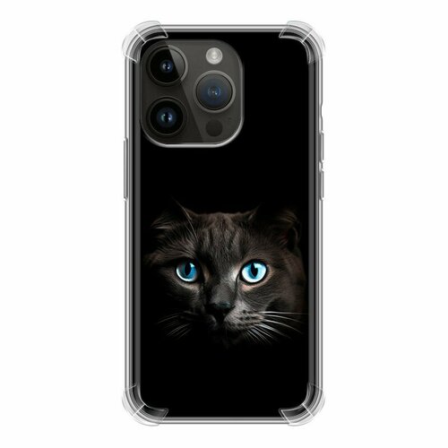 Дизайнерский силиконовый с усиленными углами чехол для Айфон 14 Про / Iphone 14 Pro Кот в темноте