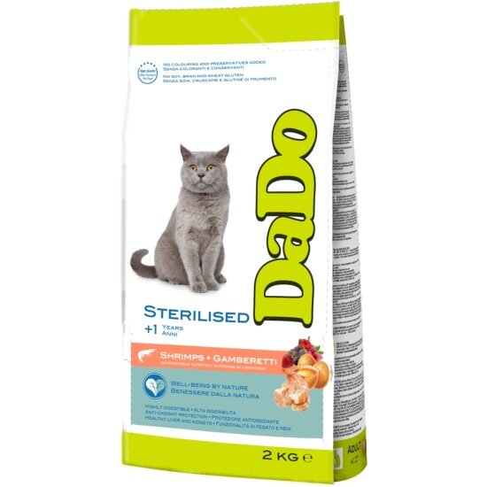 Корм сухой Dado Cat для взрослых стерилизованных кошек с креветками, 2 кг